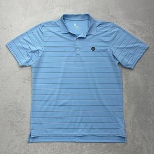 F&G Tech Polo Shirt Mens Large Blue Striped Lightweight Golf Performance